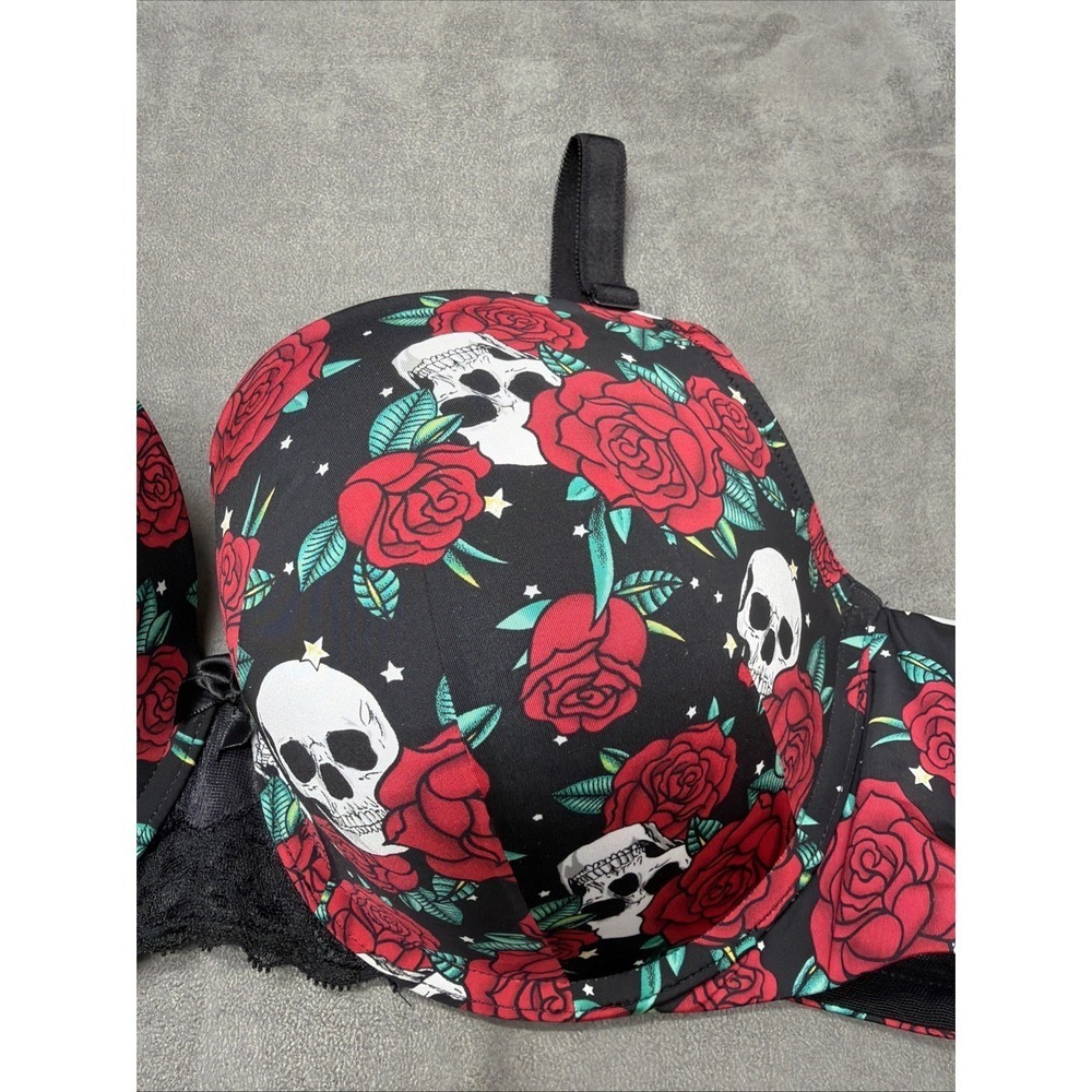 Torrid Curve Skull & Rose Print Push-Up Bra Black & Red Size 42B - Picture 3 of 6